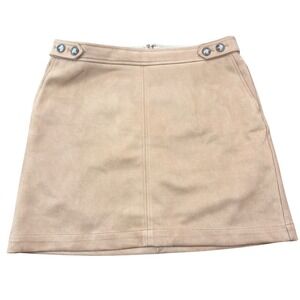 LOFT Outlet Petite 12P Tan Faux Suede Mini Skirt Button Waist Camel